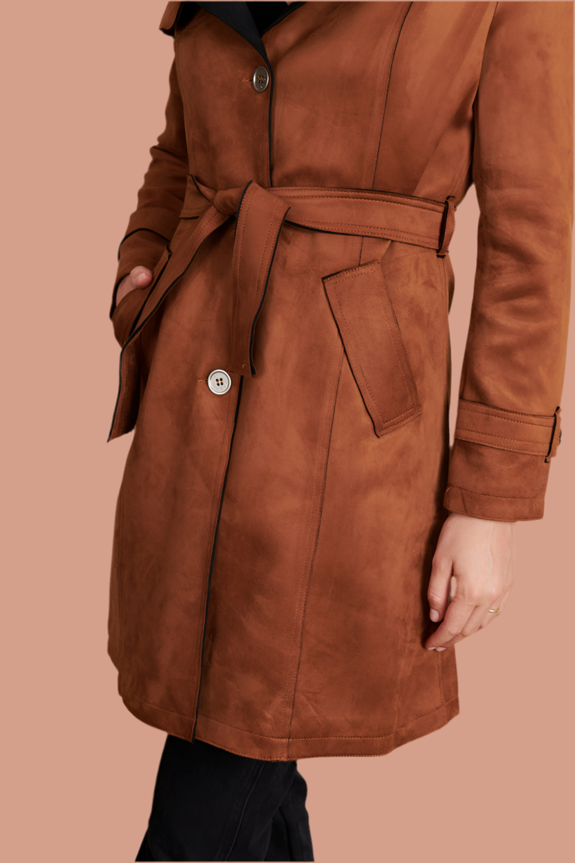 Sienna Suede-Look Trench - Camel