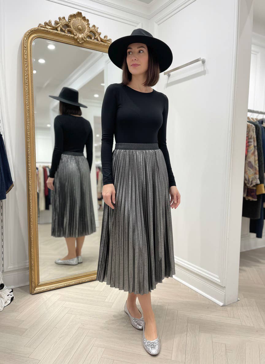 Metallic black geplooide rok