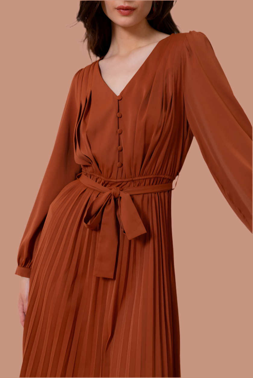 Sookie - Pleated Maxi jurk (Rust)