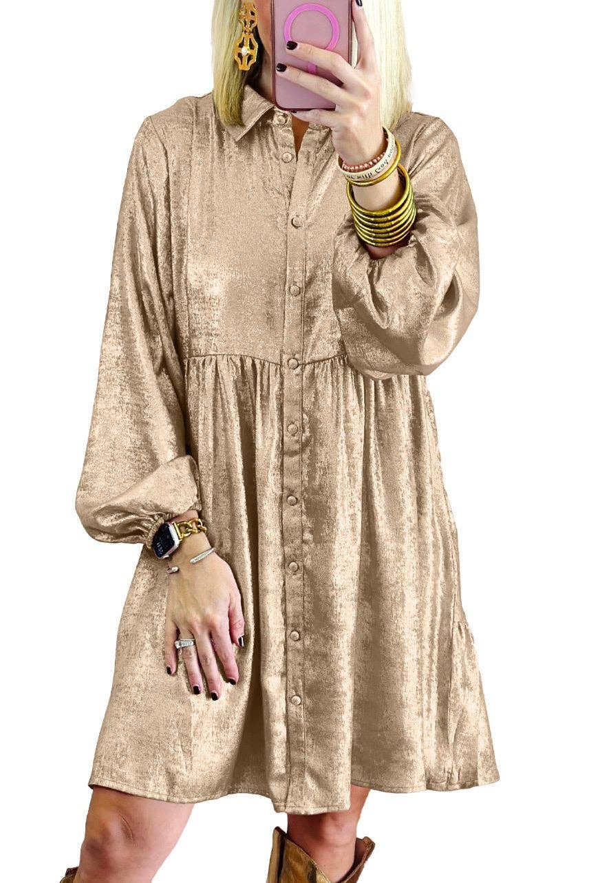 Diana - metallic goud - mini-jurk met pofmouwen