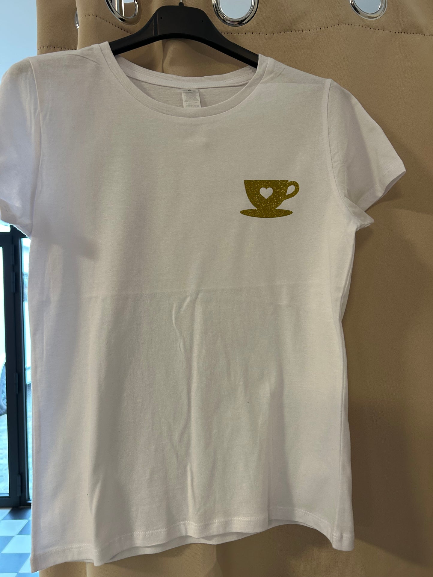 Coffee & Gold tee - white