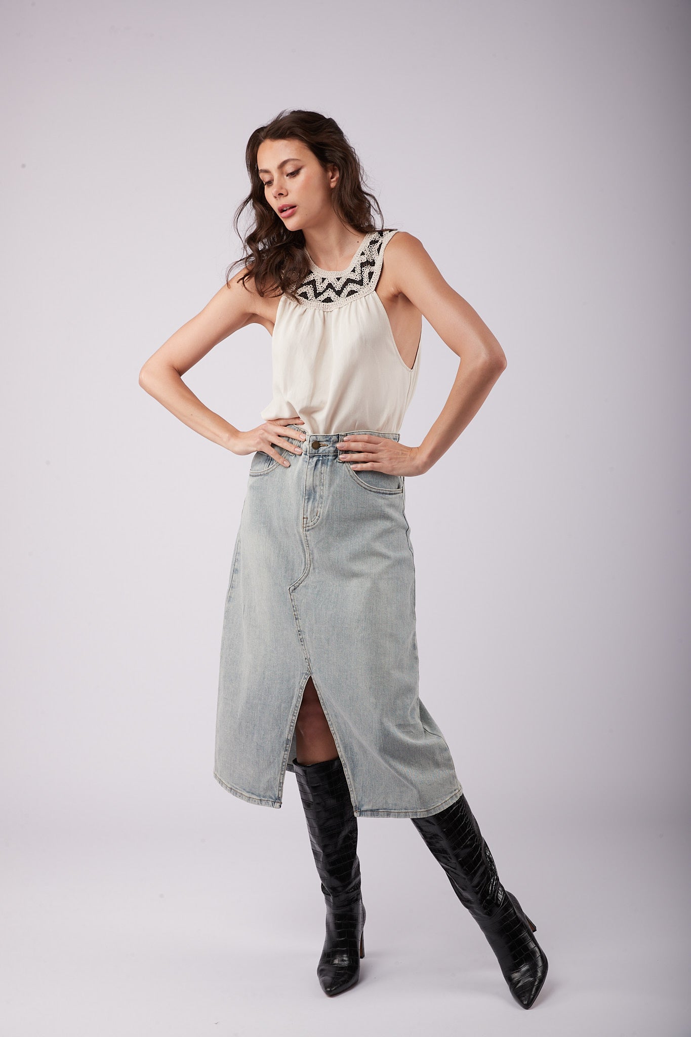 Camilla - denim midi rok