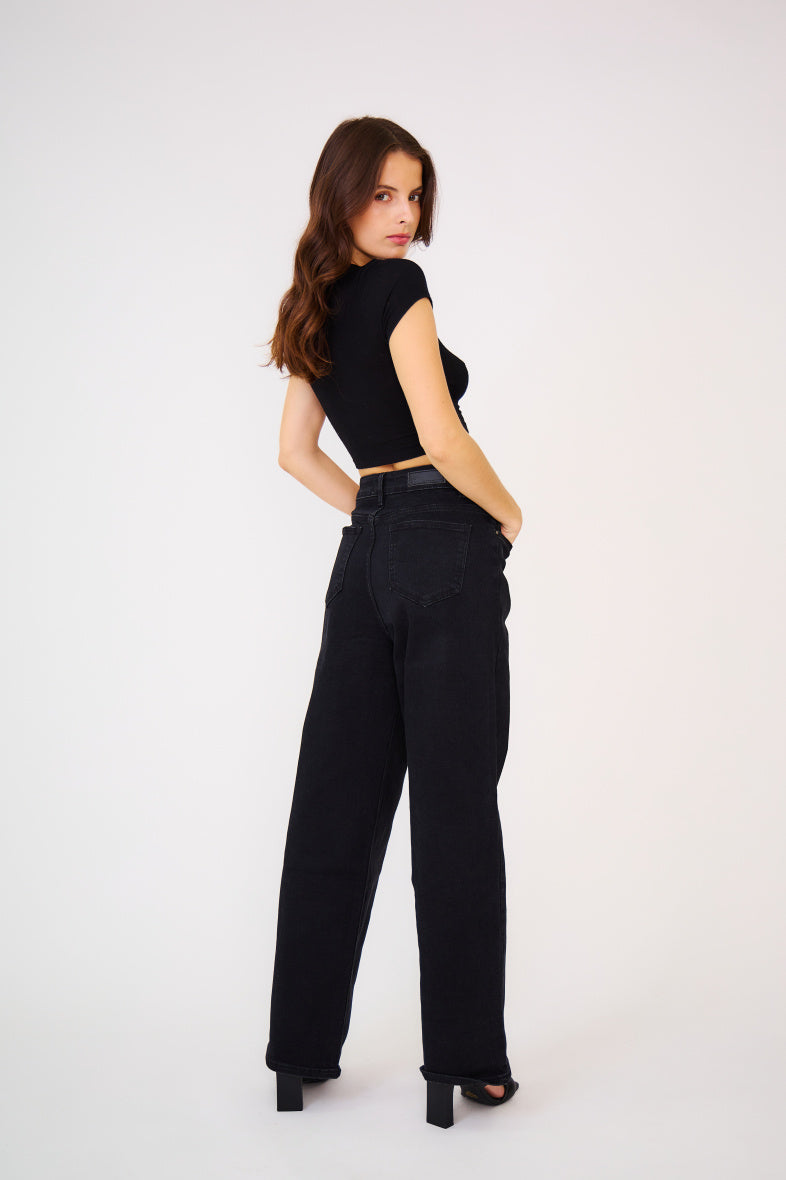 Wide leg essential jeans - zwart