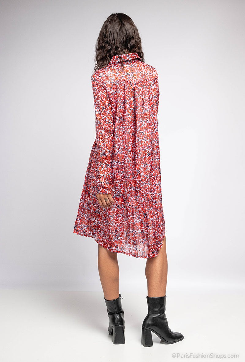 Floral Breeze shirt dress — red mix
