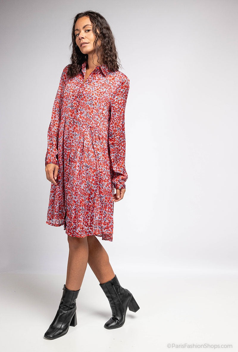Floral Breeze shirt dress — red mix