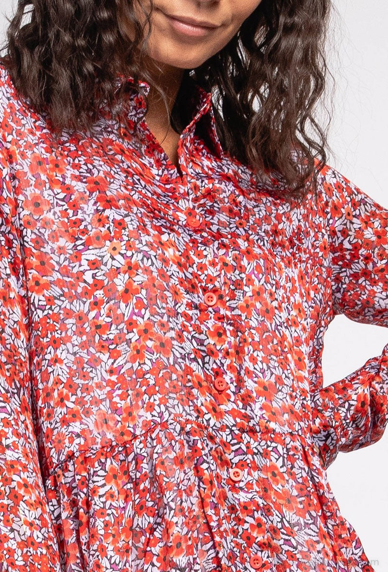 Floral Breeze shirt dress — red mix