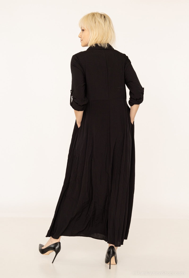 Dreamy Flow Maxi Hemdjurk - Midnight Muse