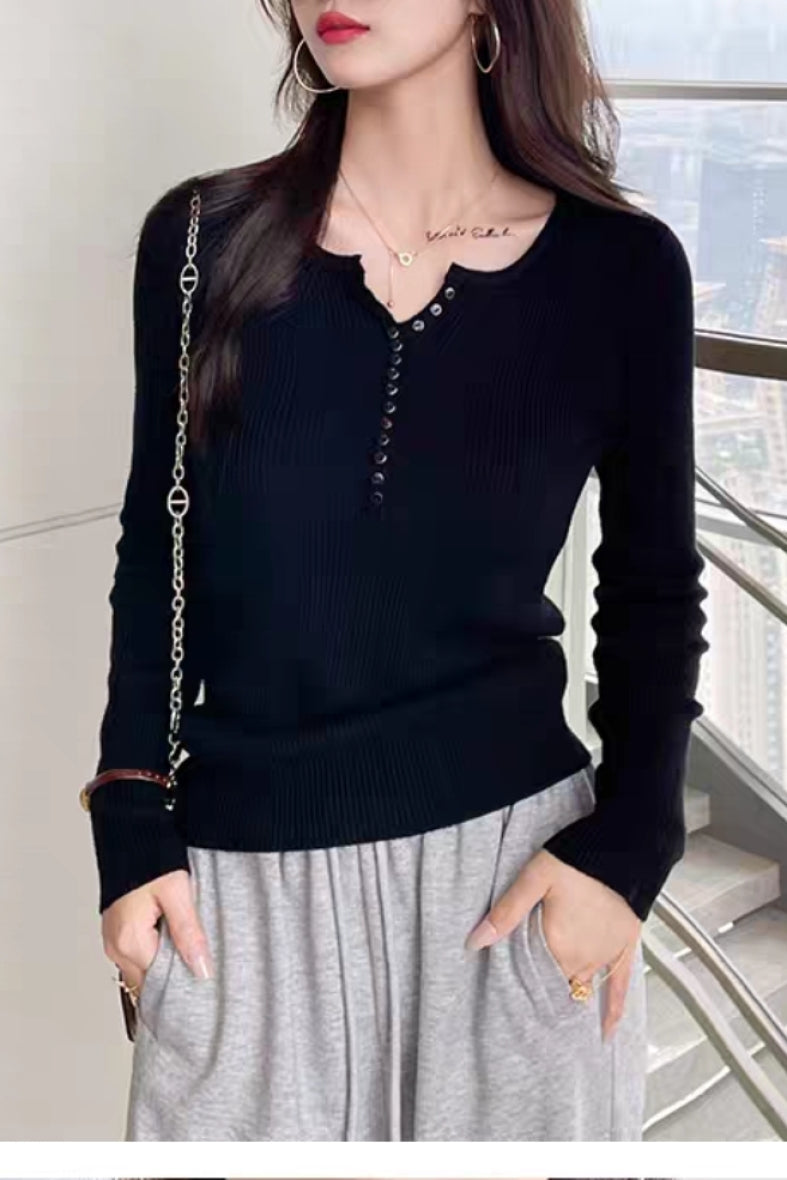 Henley Rib – Basic Longsleeve Black
