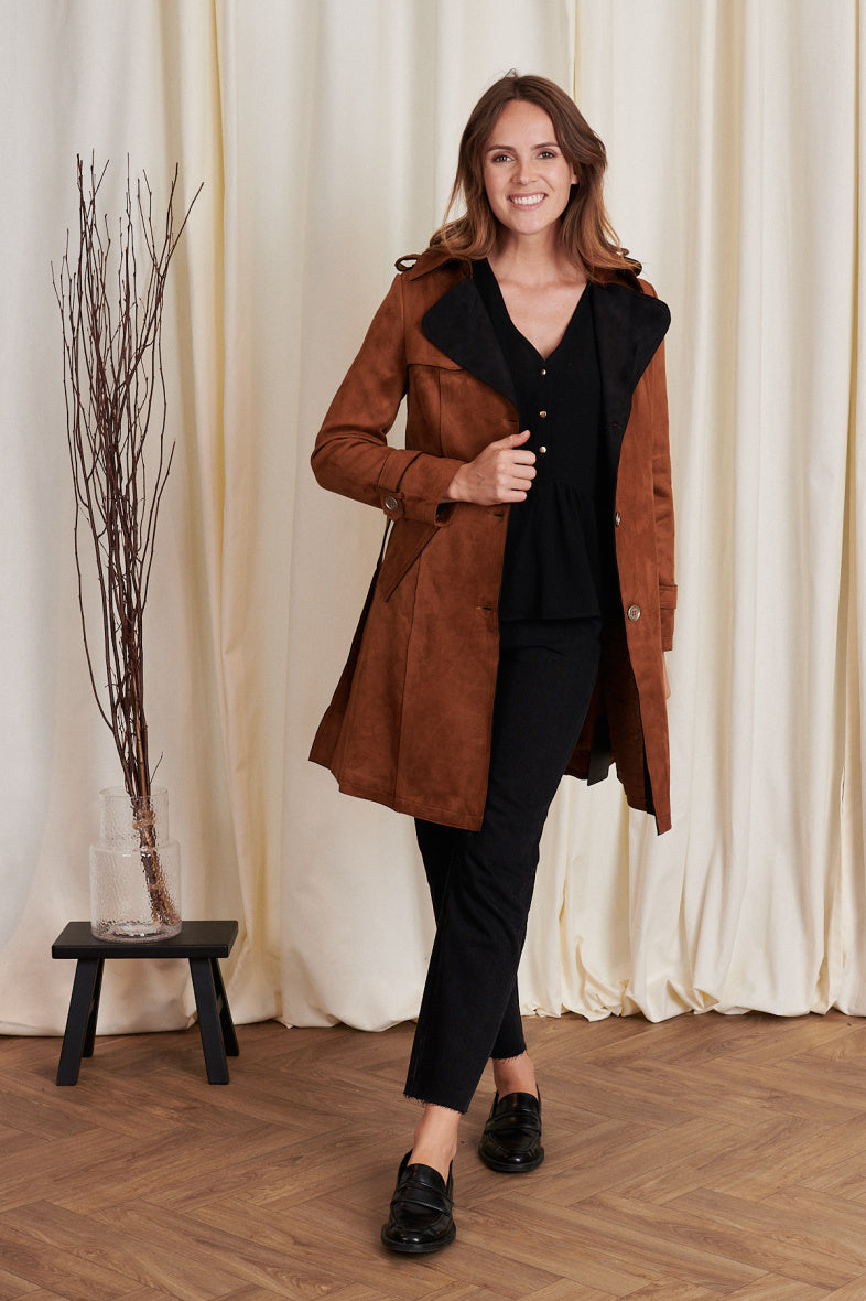 Sienna Suede-Look Trench - Camel