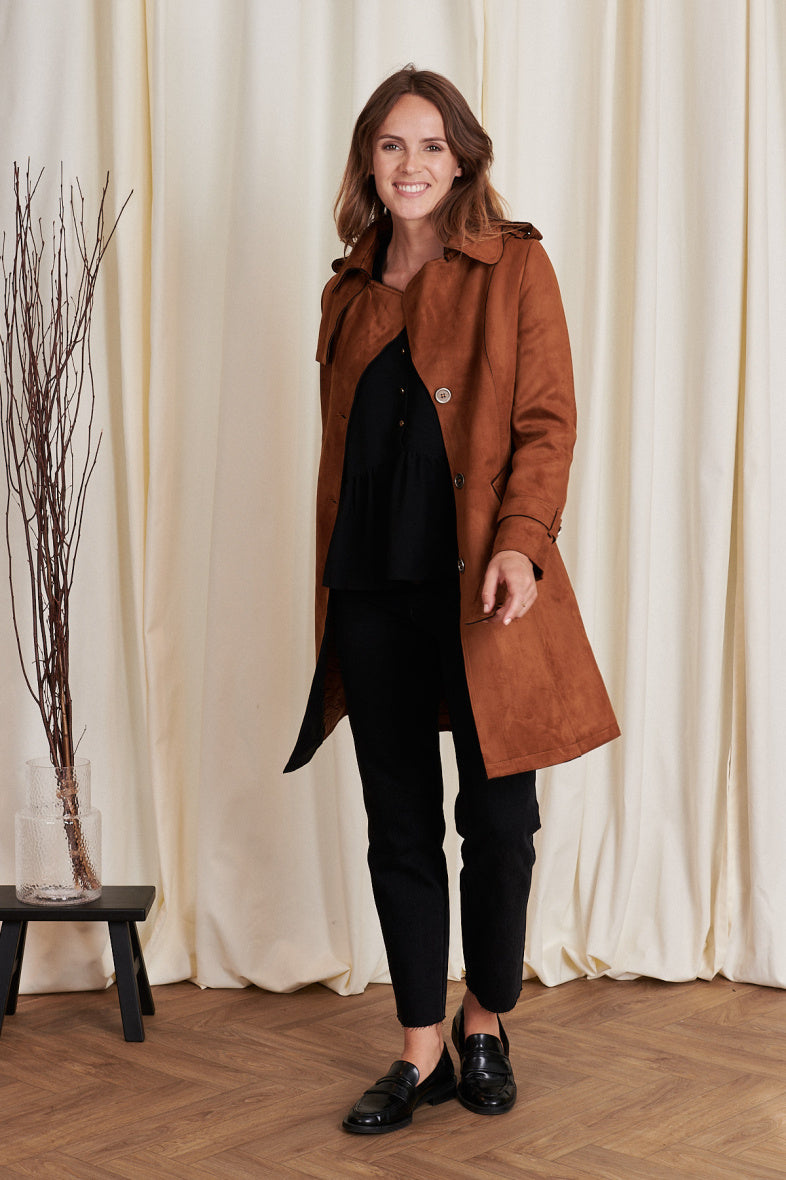 Sienna Suede-Look Trench - Camel