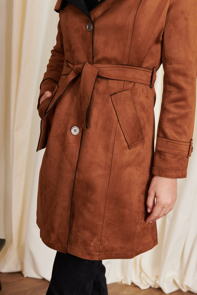 Sienna Suede-Look Trench - Camel