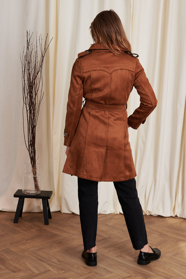 Sienna Suede-Look Trench - Camel