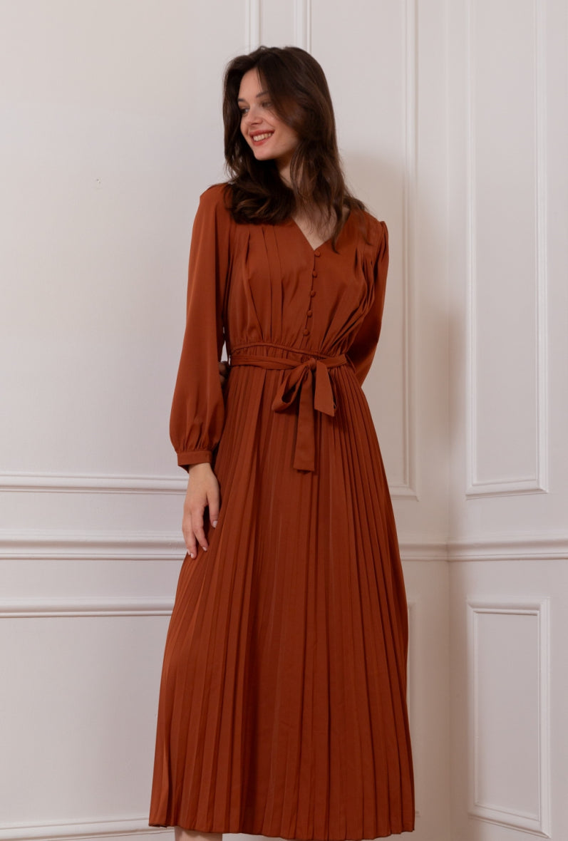 Sookie - Pleated Maxi jurk (Rust)
