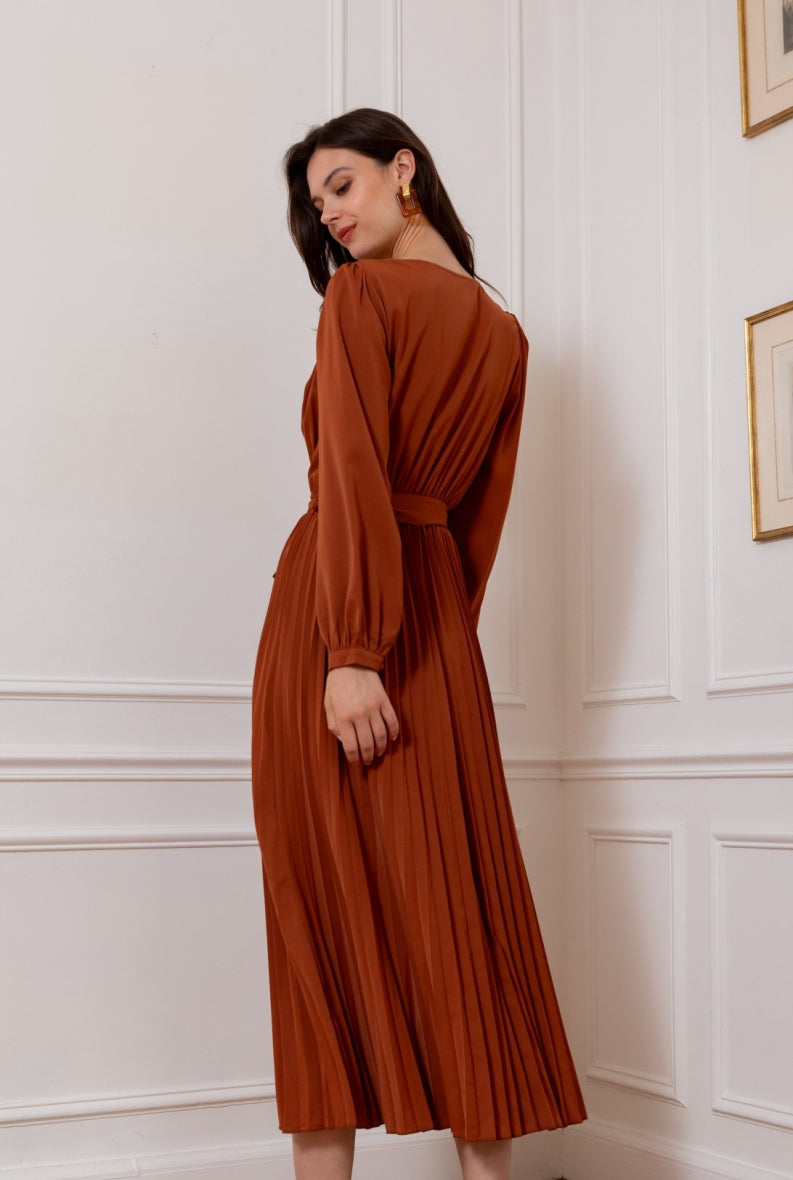 Sookie - Pleated Maxi jurk (Rust)