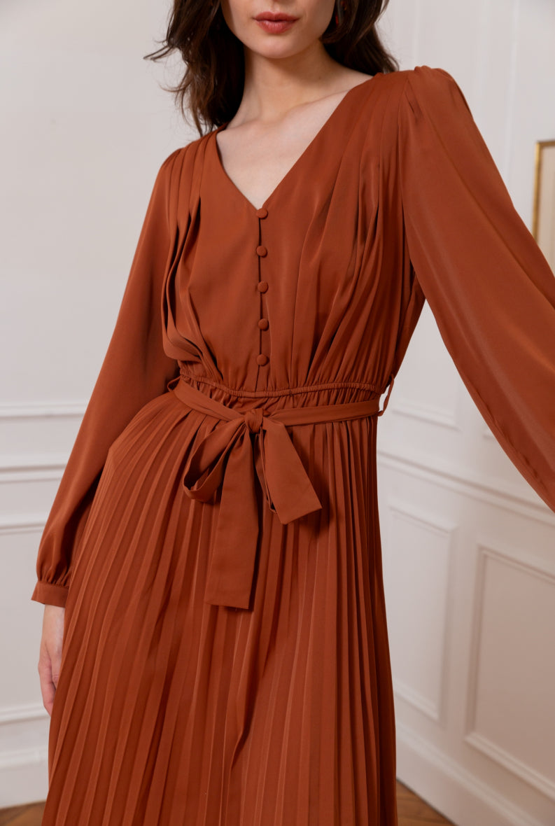 Sookie - Pleated Maxi jurk (Rust)