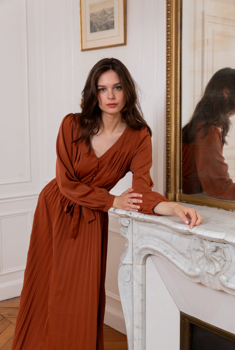 Sookie - Pleated Maxi jurk (Rust)