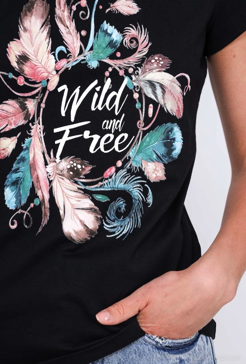T-shirt Wild & Free - zwart
