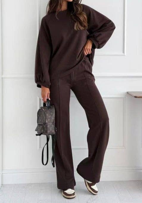Sweatshirt en wijde broek set - chocoladebruin