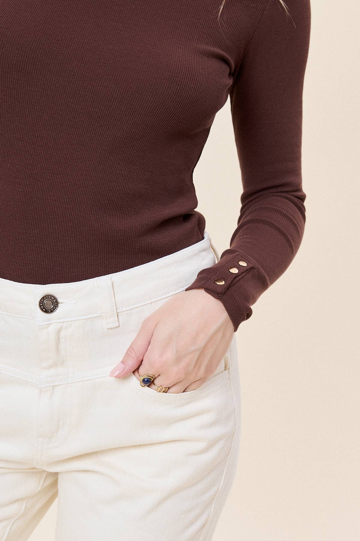 Geribbelde katoenen trui met opstaande kraag