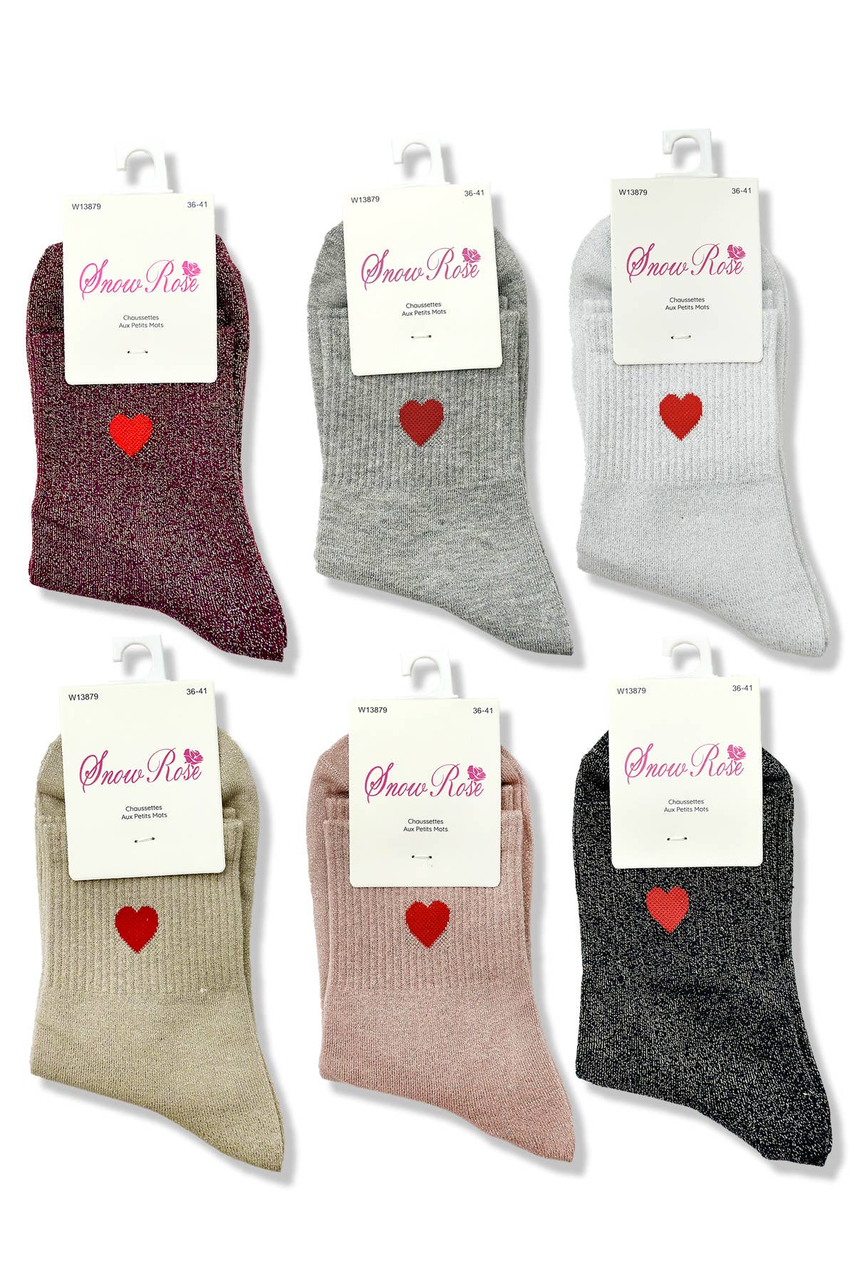 Glanzende sokken met rood hart