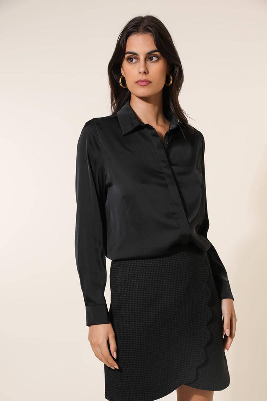 Satijnen bloes - zwart