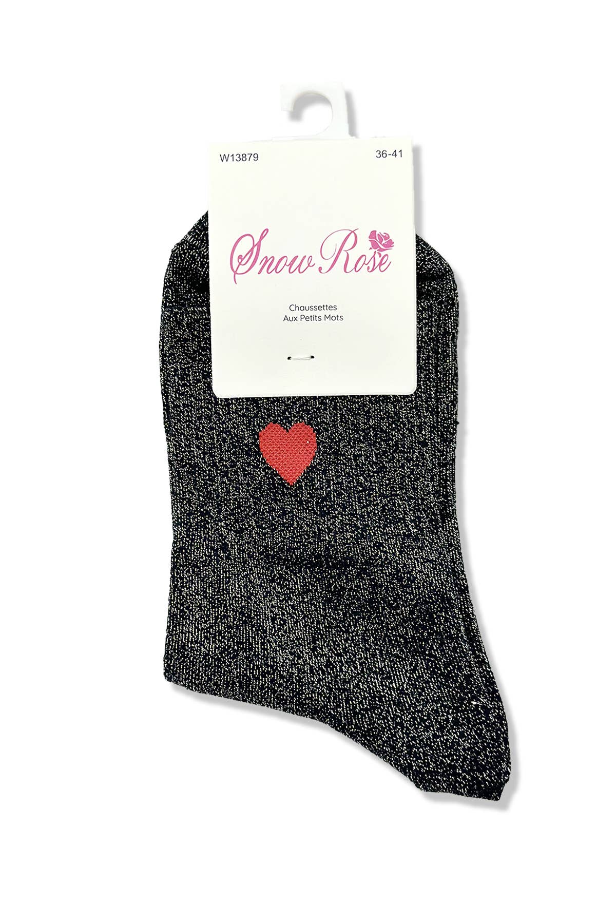 Glanzende sokken met rood hart