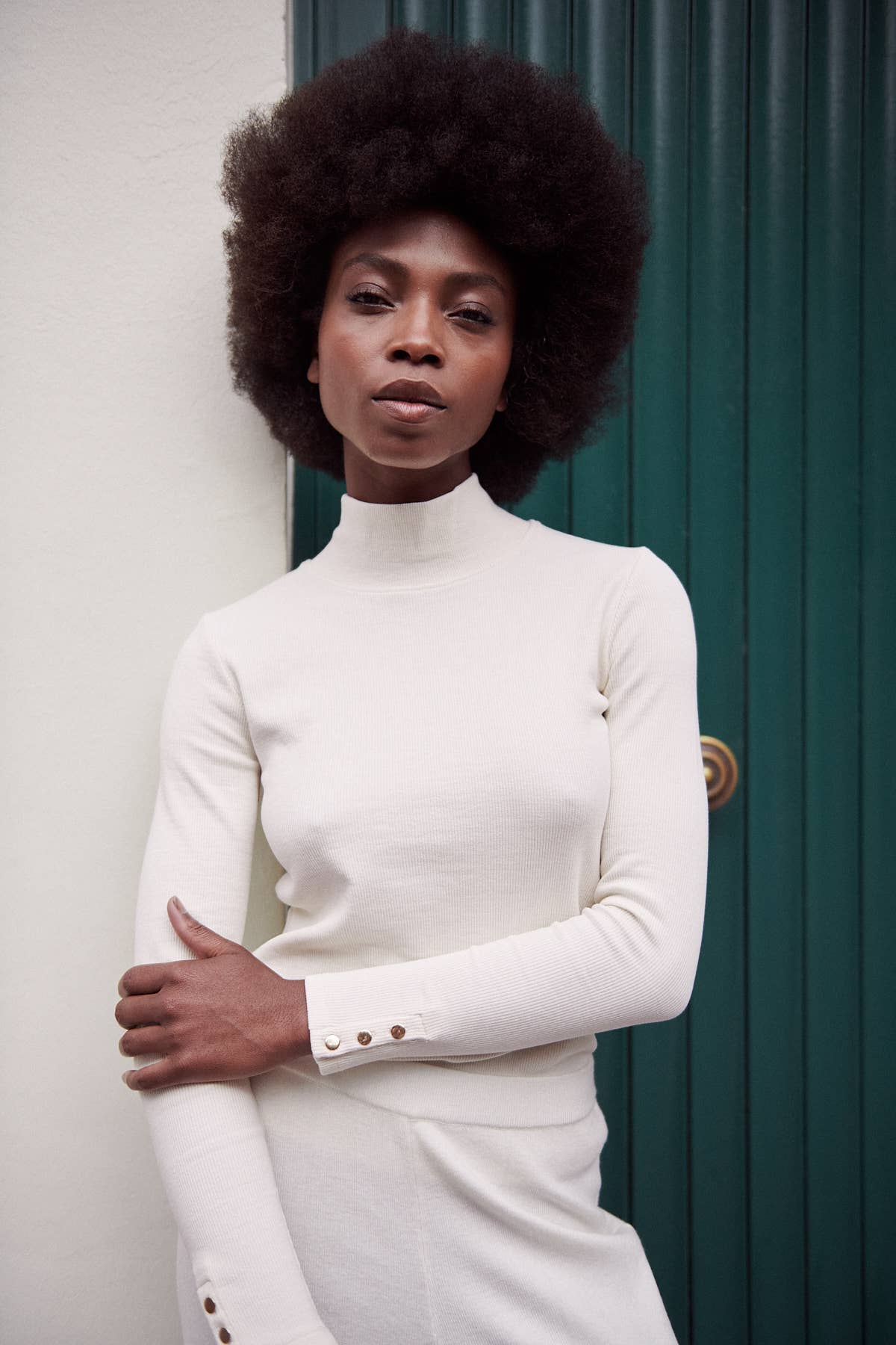 Geribbelde katoenen trui met opstaande kraag