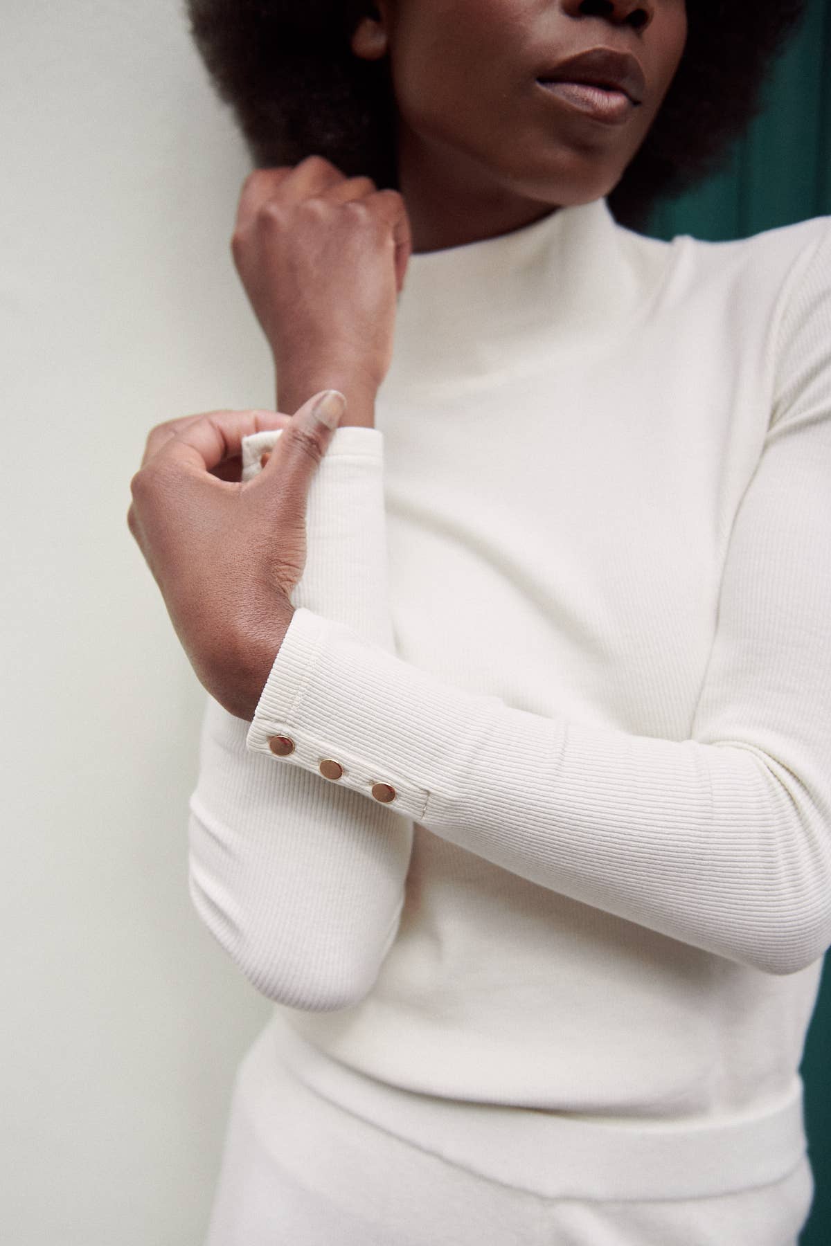 Geribbelde katoenen trui met opstaande kraag