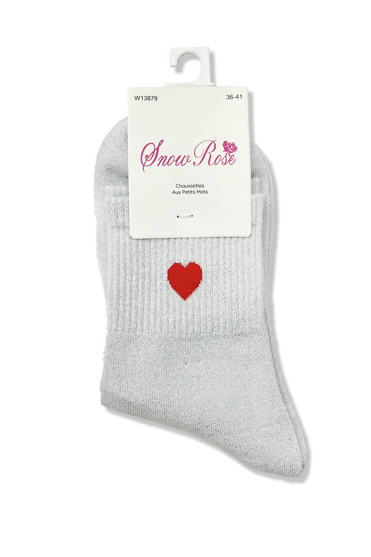 Glanzende sokken met rood hart
