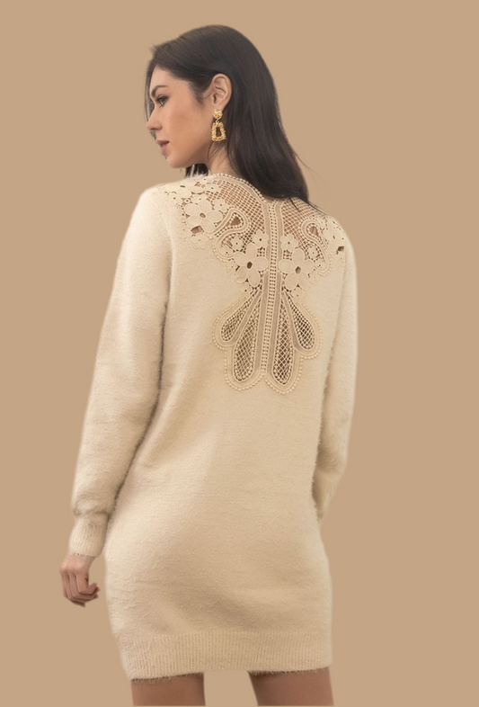 Lexi - Lace-Back Knit Dress (Cream)