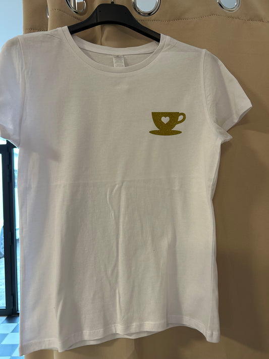 Coffee & Gold tee - white