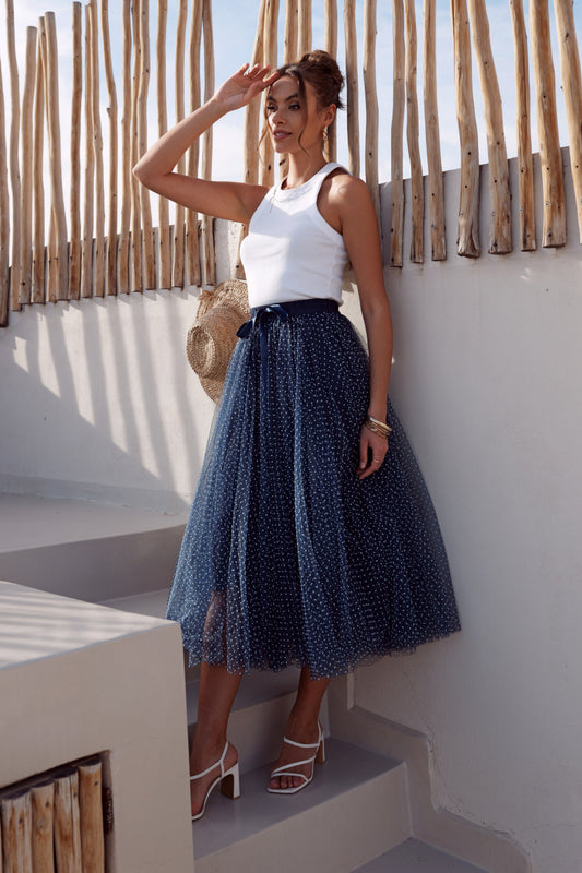 And Just Like That - navy tule maxirok