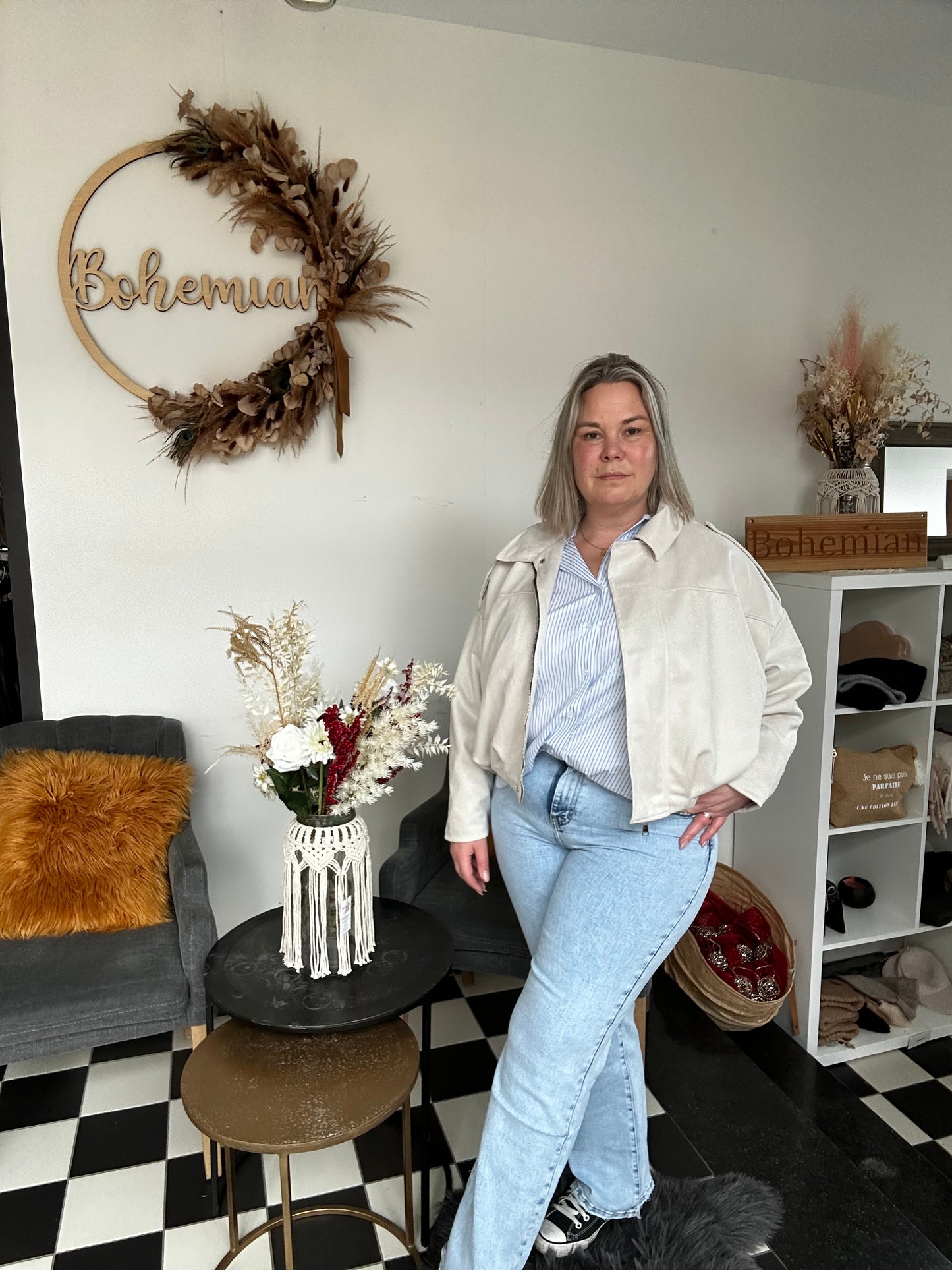 Oversized Ecru suede look bomber