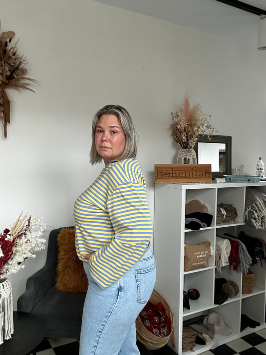 Striped Long Sleeve Tee - Butter Yellow