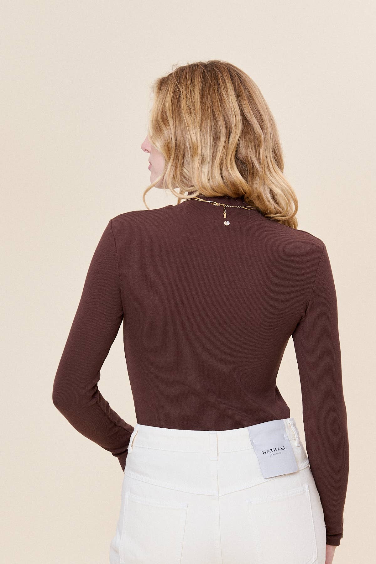 Geribbelde katoenen trui met opstaande kraag