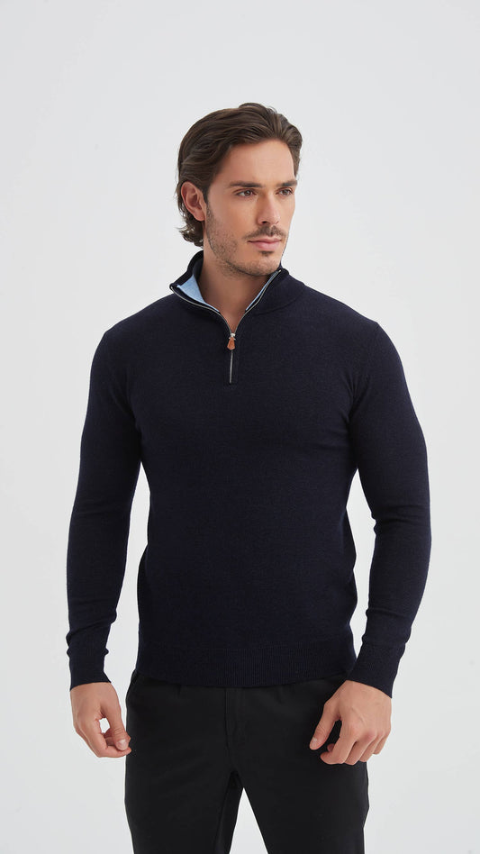 Vintage marineblauwe „CASHMERE TOUCH” truckerskraag