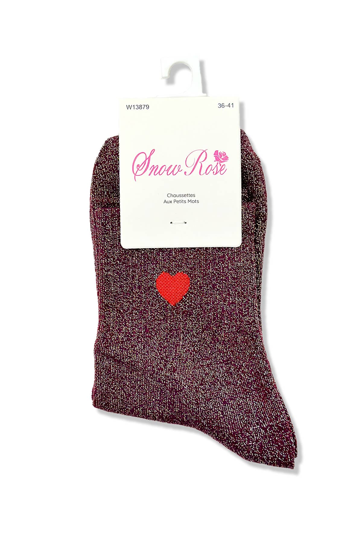 Glanzende sokken met rood hart