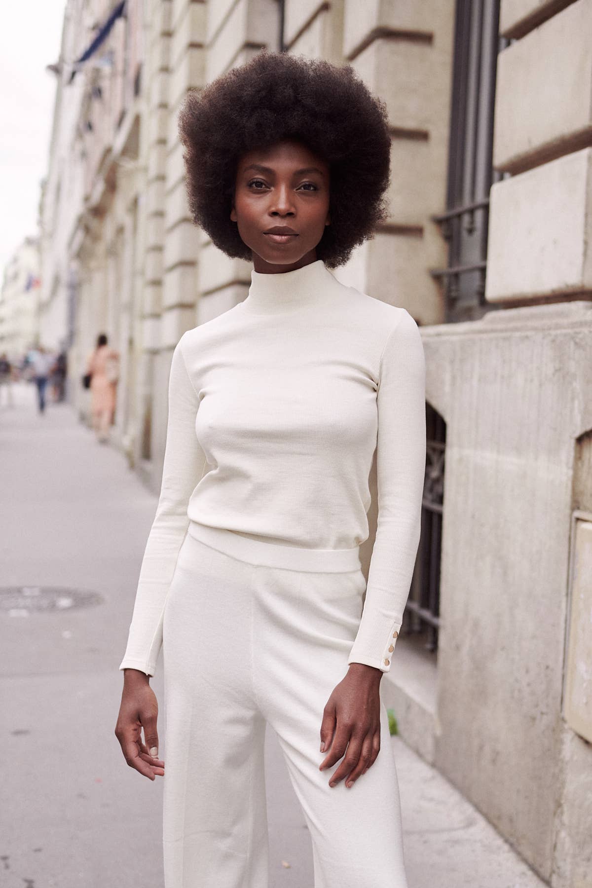 Geribbelde katoenen trui met opstaande kraag