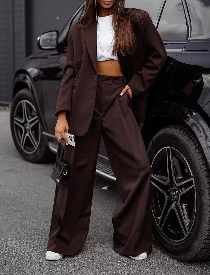 Set: Jas en Wijde Broek - chocoladebruin