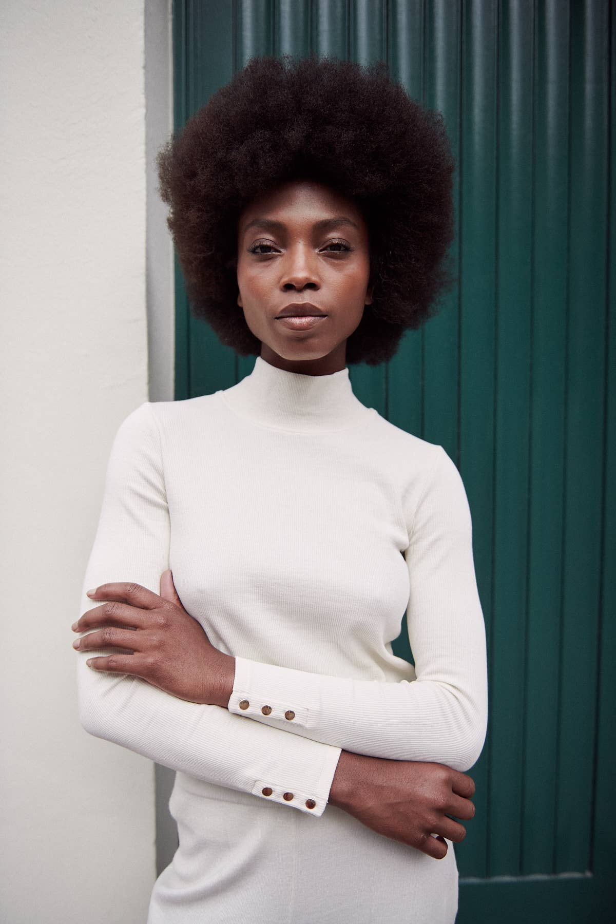 Geribbelde katoenen trui met opstaande kraag