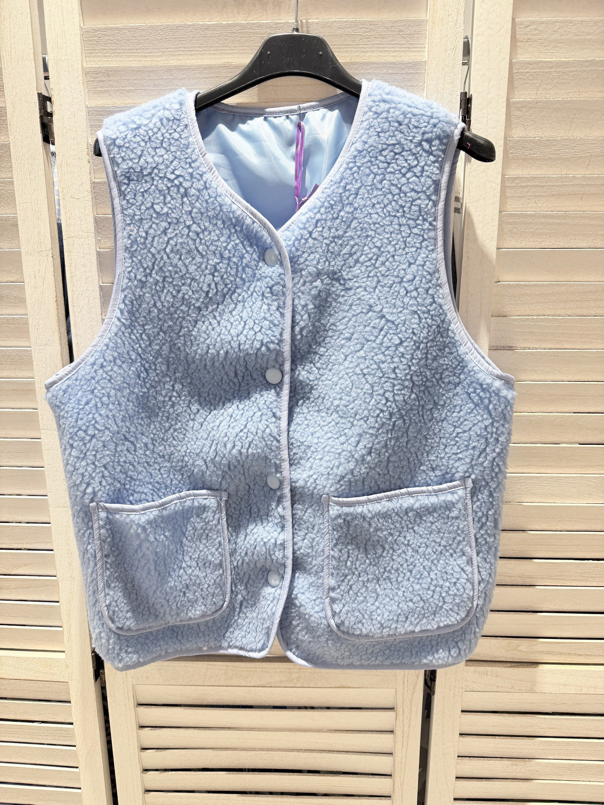 Fluffy Teddy Vest - Sky Blue
