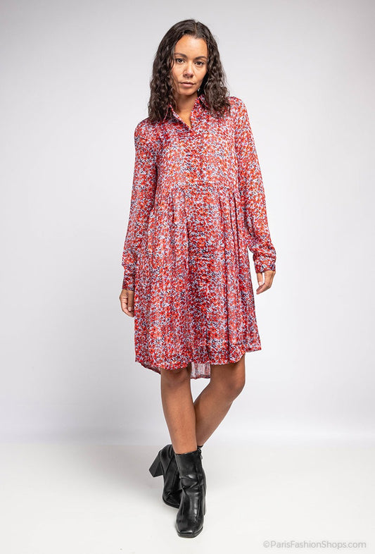 Floral Breeze shirt dress — red mix