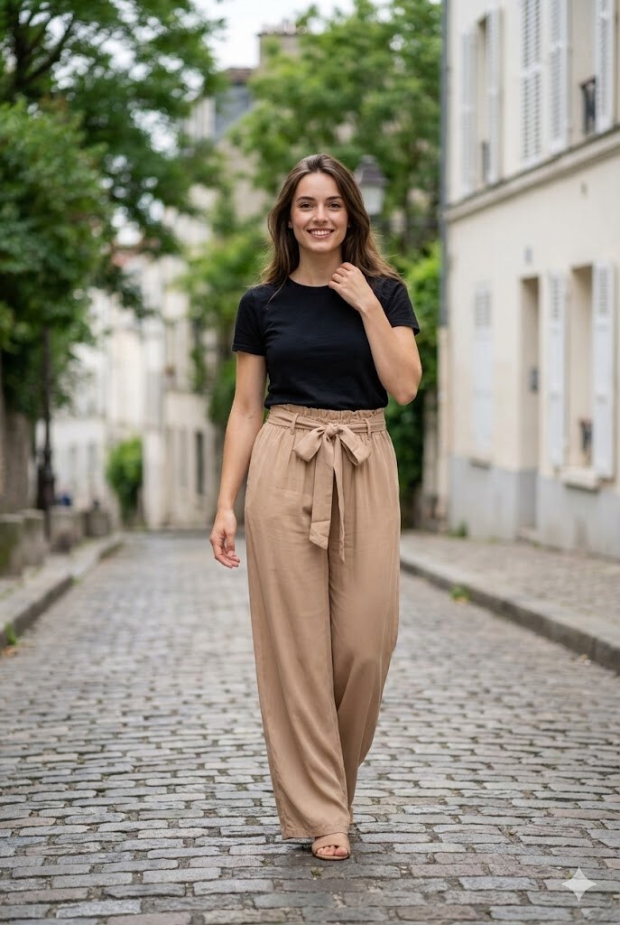 Fluid Wide Leg Pants - Beige