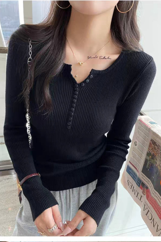 Henley Rib – Basic Longsleeve Black