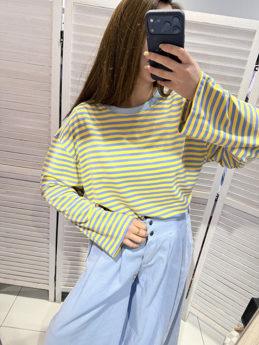 Striped Long Sleeve Tee - Butter Yellow