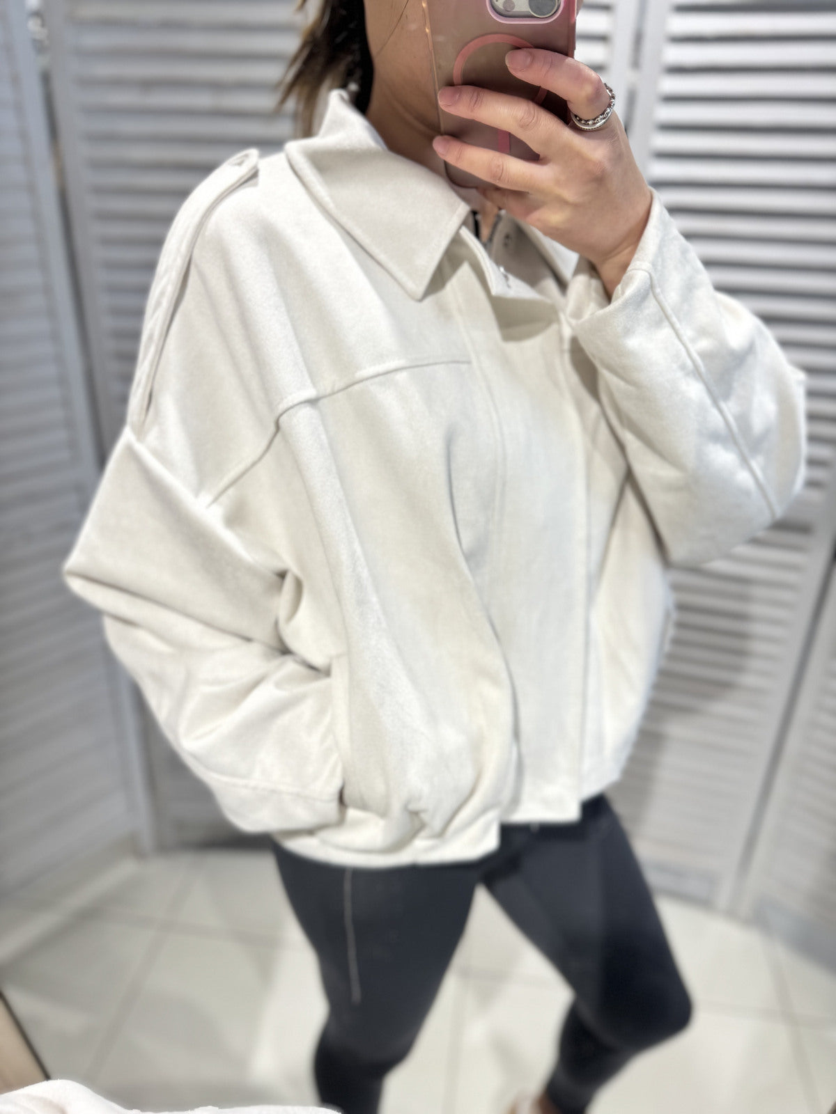 Oversized Ecru suede look bomber