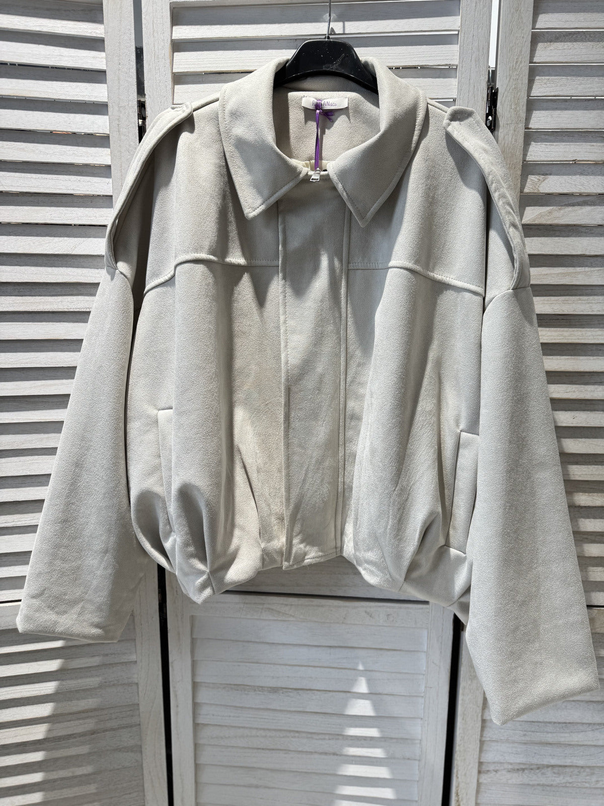 Oversized Ecru suede look bomber