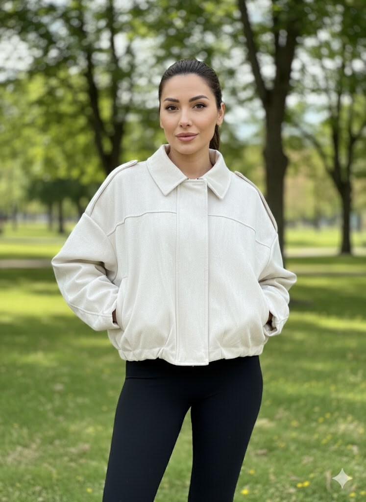 Oversized Ecru suede look bomber