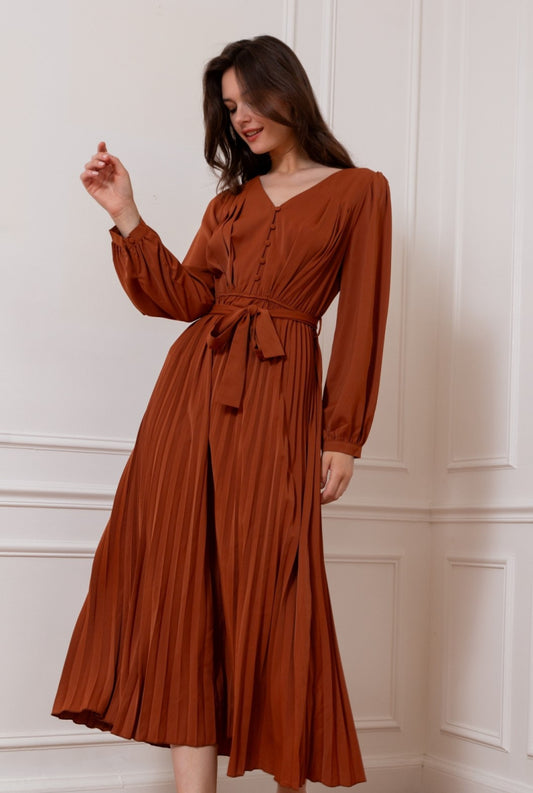 Sookie - Pleated Maxi jurk (Rust)